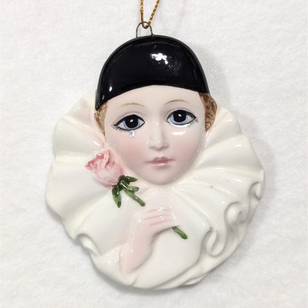 Vintage Schmid Pierrot Love Porcelain Hanging Ornament Michel Oks 1981 Japan